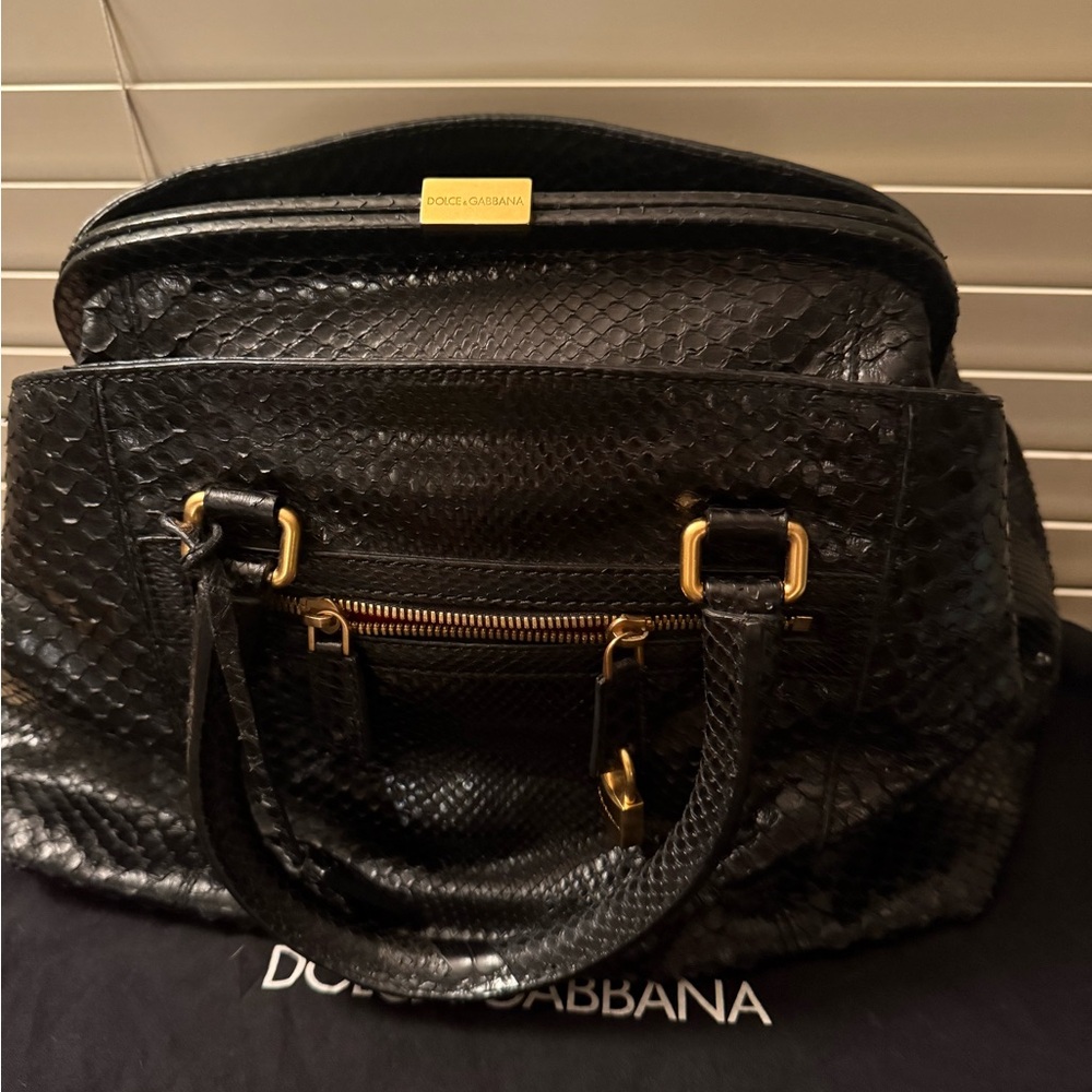 Elegant Black Python Leather Handbag - image 6